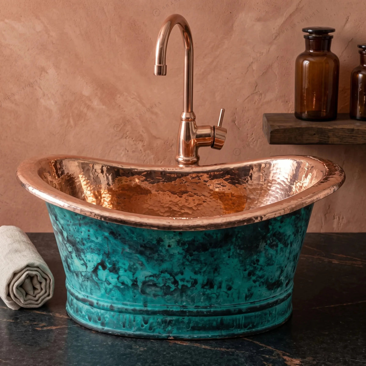 Bathroom Copper Sink Tub Style – Green Patina Vessel Sink - BRASSDORIA