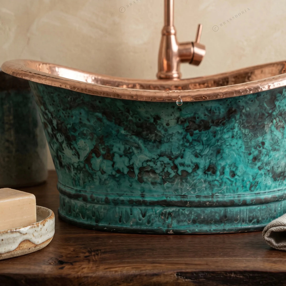 Bathroom Copper Sink Tub Style – Green Patina Vessel Sink - BRASSDORIA