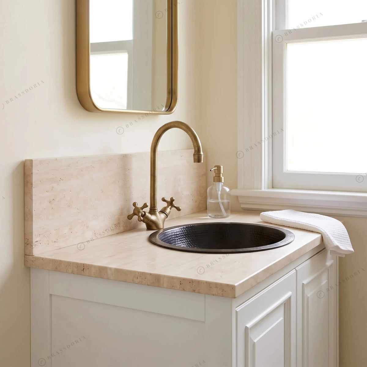 Black Hammered Copper Drop-In Sink – Round Bathroom Vanity Basin - BRASSDORIA