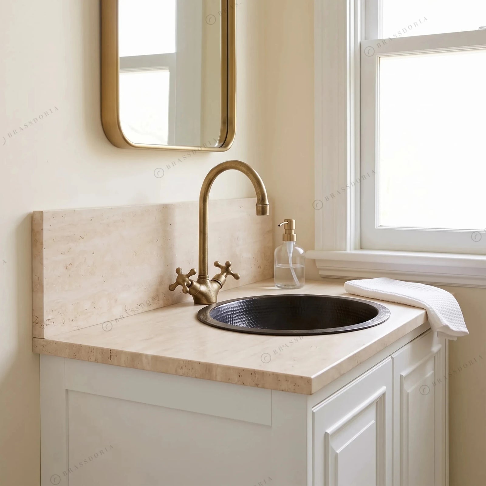 Black Hammered Copper Drop-In Sink – Round Bathroom Vanity Basin - BRASSDORIA