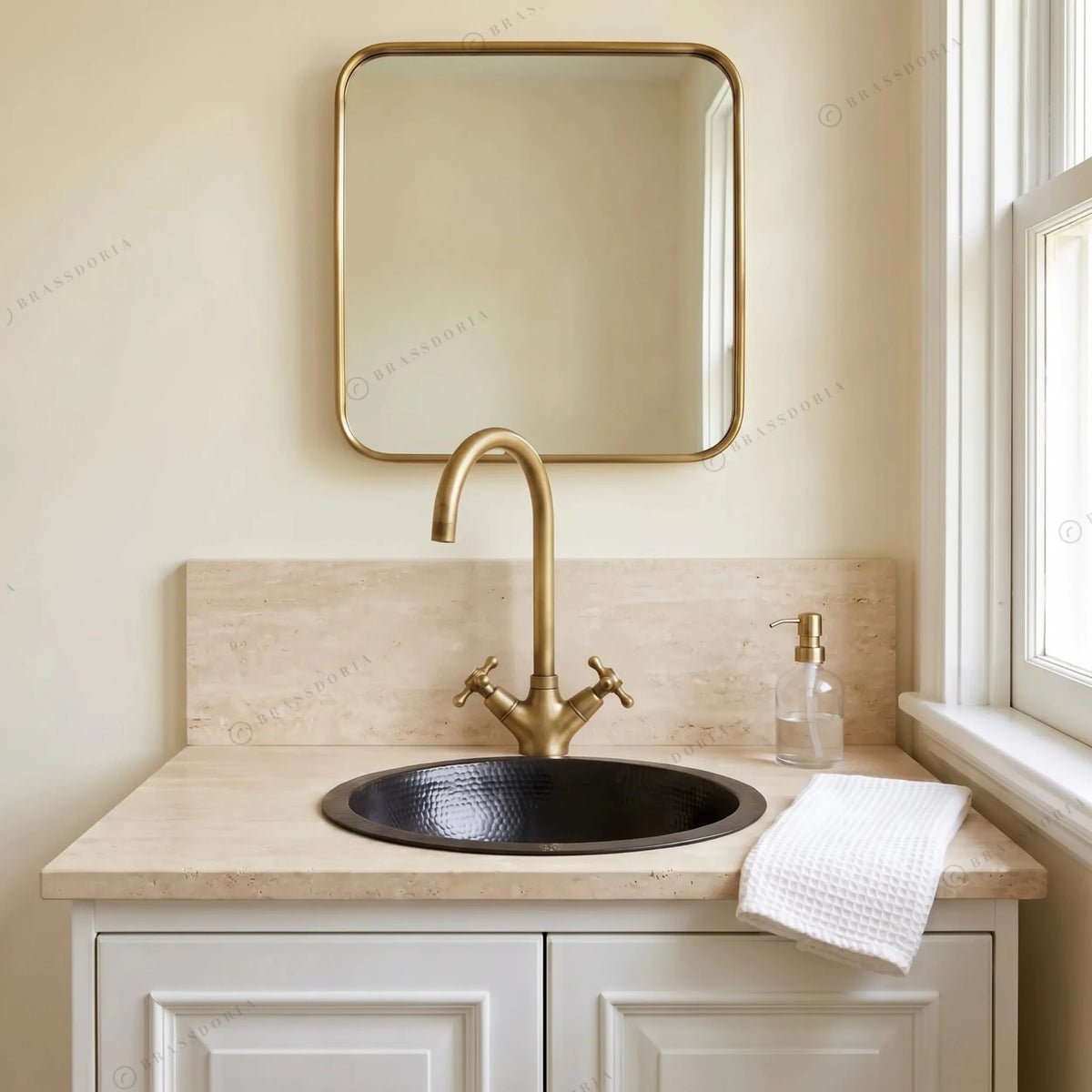 Black Hammered Copper Drop-In Sink – Round Bathroom Vanity Basin - BRASSDORIA