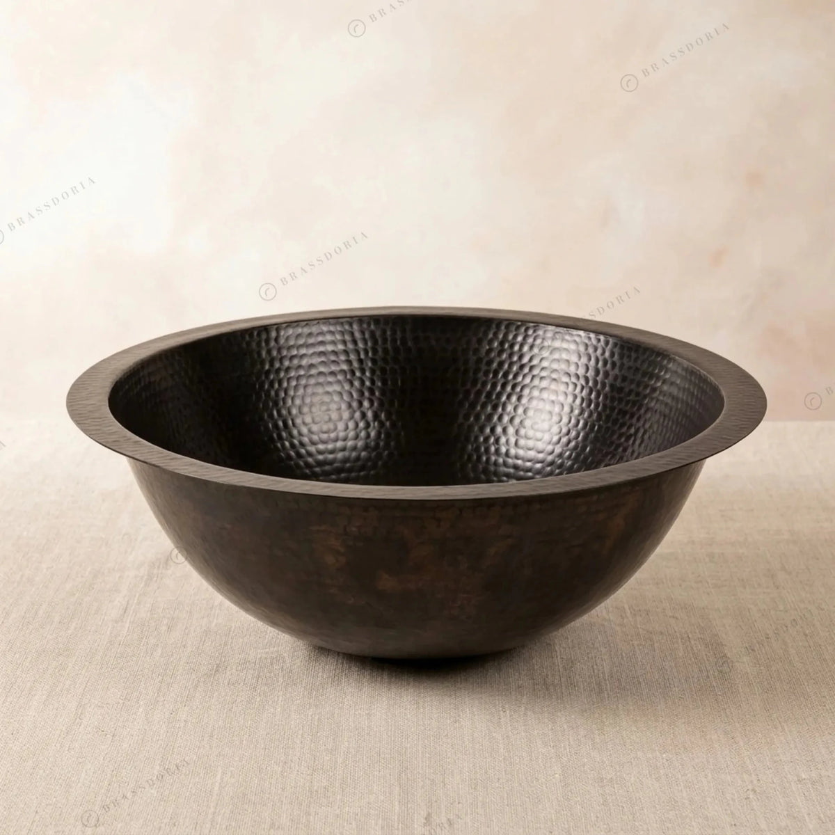 Black Hammered Copper Drop-In Sink – Round Bathroom Vanity Basin - BRASSDORIA