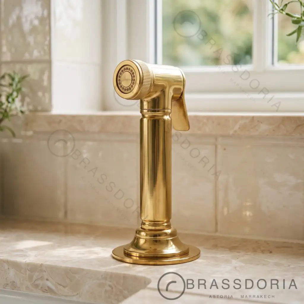 Brass Antique Bridge Kitchen Faucet, V Shaped Unlacquered Brass Tap - BRASSDORIA