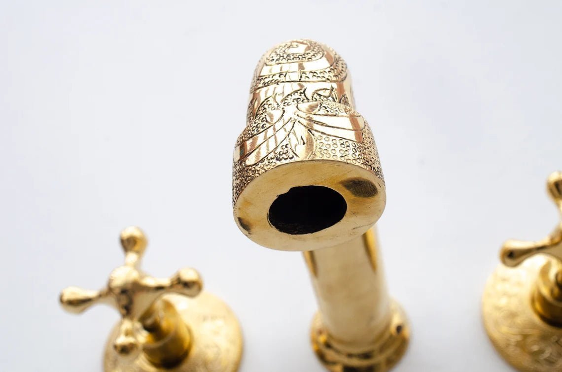 Brass Bathroom Faucet, Antique Brass Wall Mount Faucet - BRASSDORIA