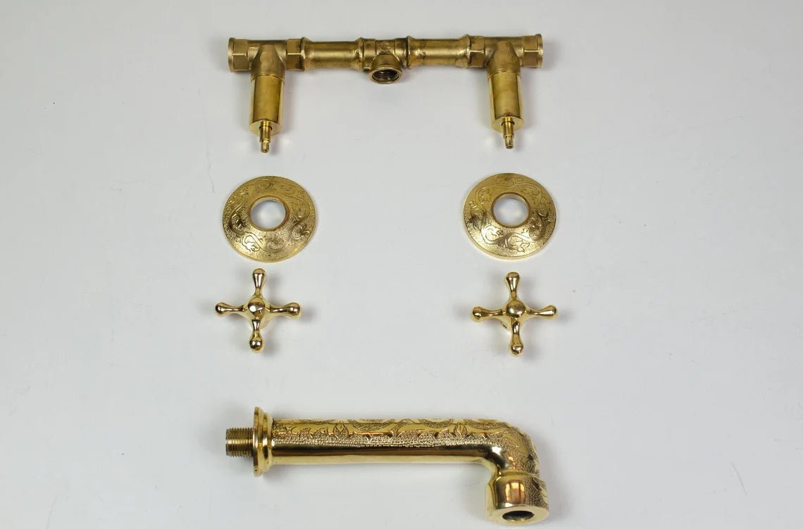 Brass Bathroom Faucet, Antique Brass Wall Mount Faucet - BRASSDORIA