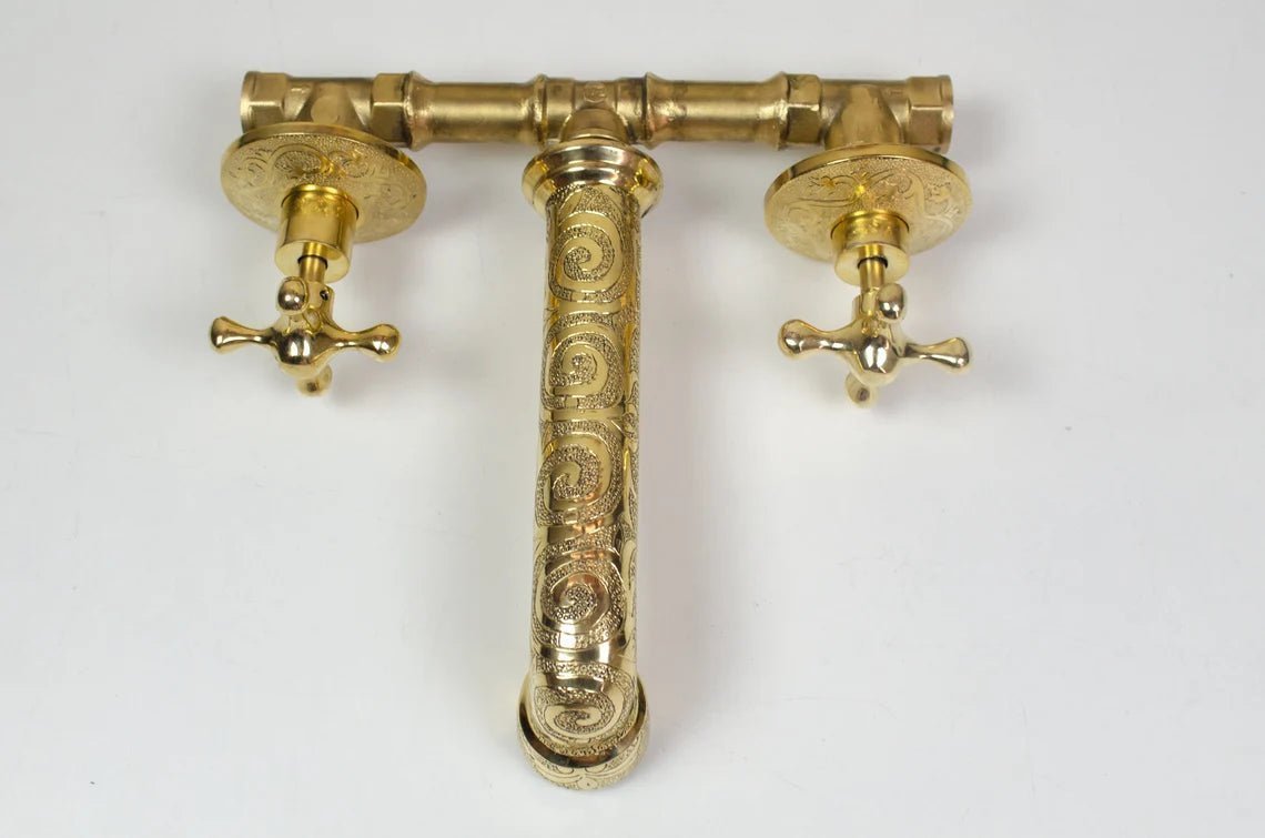 Brass Bathroom Faucet, Antique Brass Wall Mount Faucet - BRASSDORIA