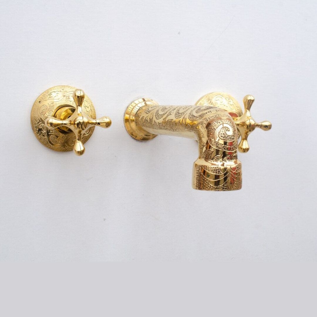 Brass Bathroom Faucet, Antique Brass Wall Mount Faucet - BRASSDORIA