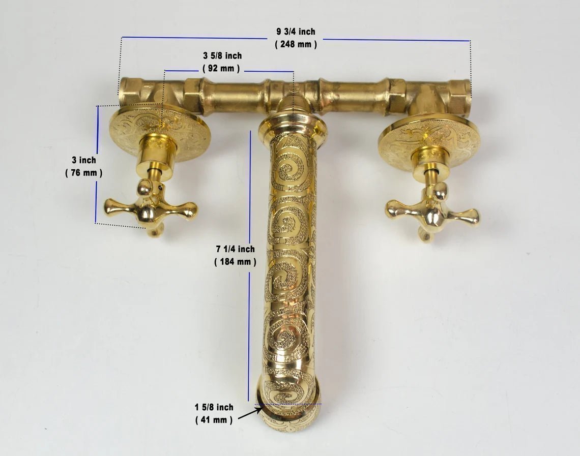 Brass Bathroom Faucet, Antique Brass Wall Mount Faucet - BRASSDORIA