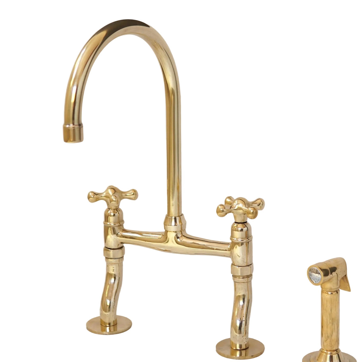 Brass Bridge Kitchen Faucet With Curved Legs - BRASSDORIA