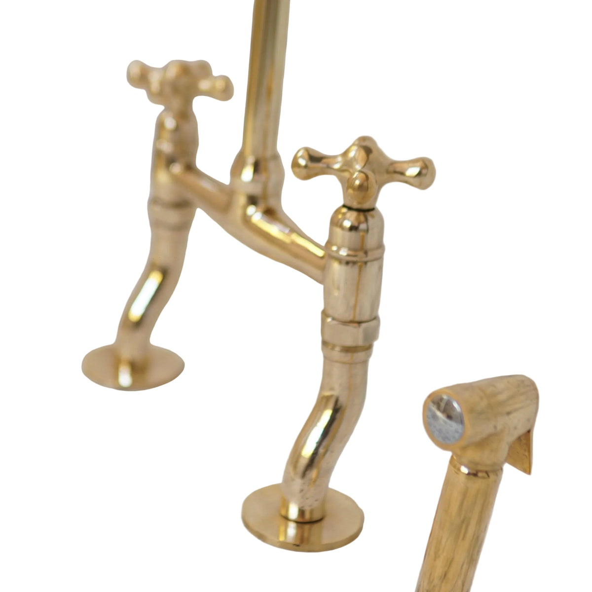 Brass Bridge Kitchen Faucet With Curved Legs - BRASSDORIA