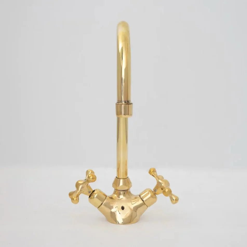 Brass Single Hole Bathroom Faucet, Antique Brass Gooseneck Bathroom Faucet - BRASSDORIA