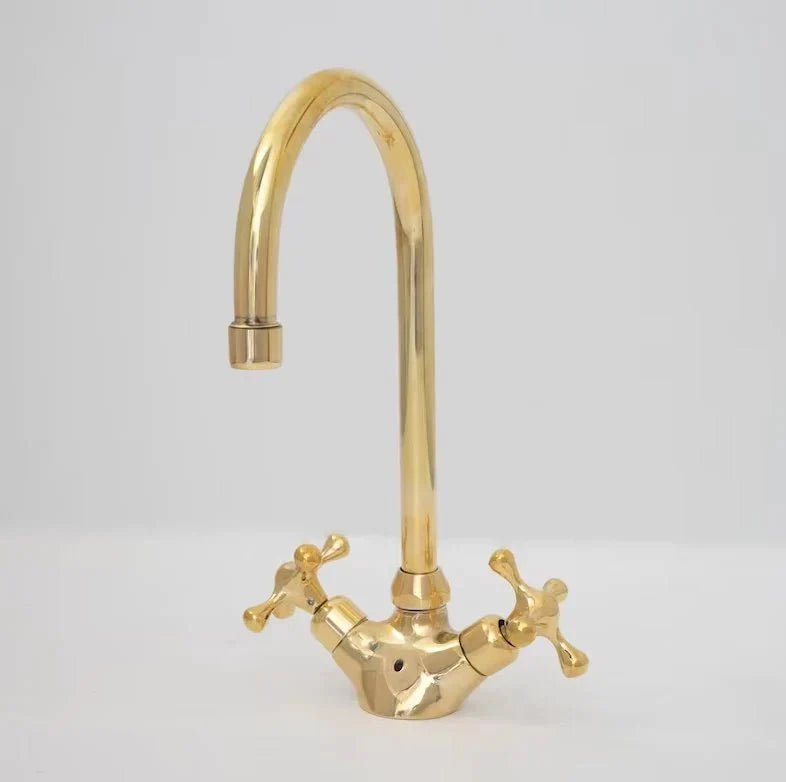 Brass Single Hole Bathroom Faucet, Antique Brass Gooseneck Bathroom Faucet - BRASSDORIA
