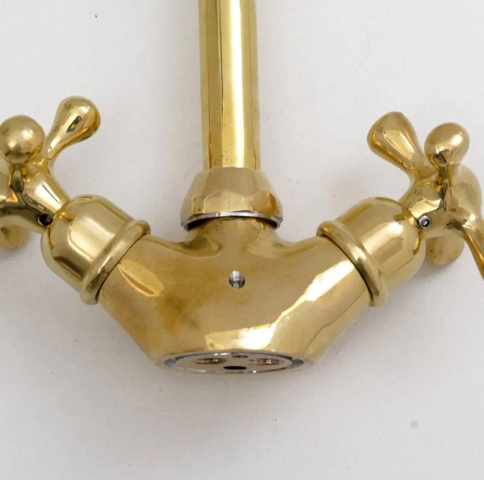 Brass Single Hole Bathroom Faucet, Antique Brass Gooseneck Bathroom Faucet - BRASSDORIA