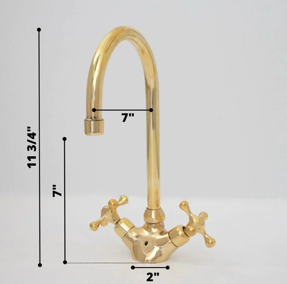 Brass Single Hole Bathroom Faucet, Antique Brass Gooseneck Bathroom Faucet - BRASSDORIA