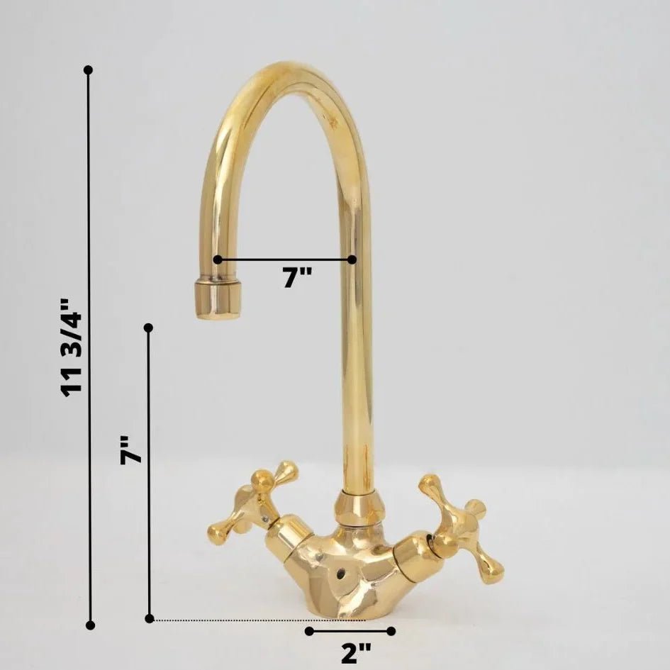 Brass Single Hole Bathroom Faucet, Antique Brass Gooseneck Bathroom Faucet - BRASSDORIA
