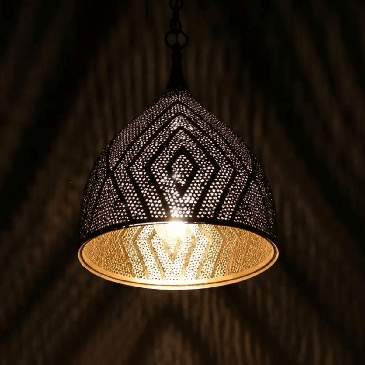 Brass Teardrop Pendant Light – Pierced Moroccan-Style Ceiling Lamp - BRASSDORIA