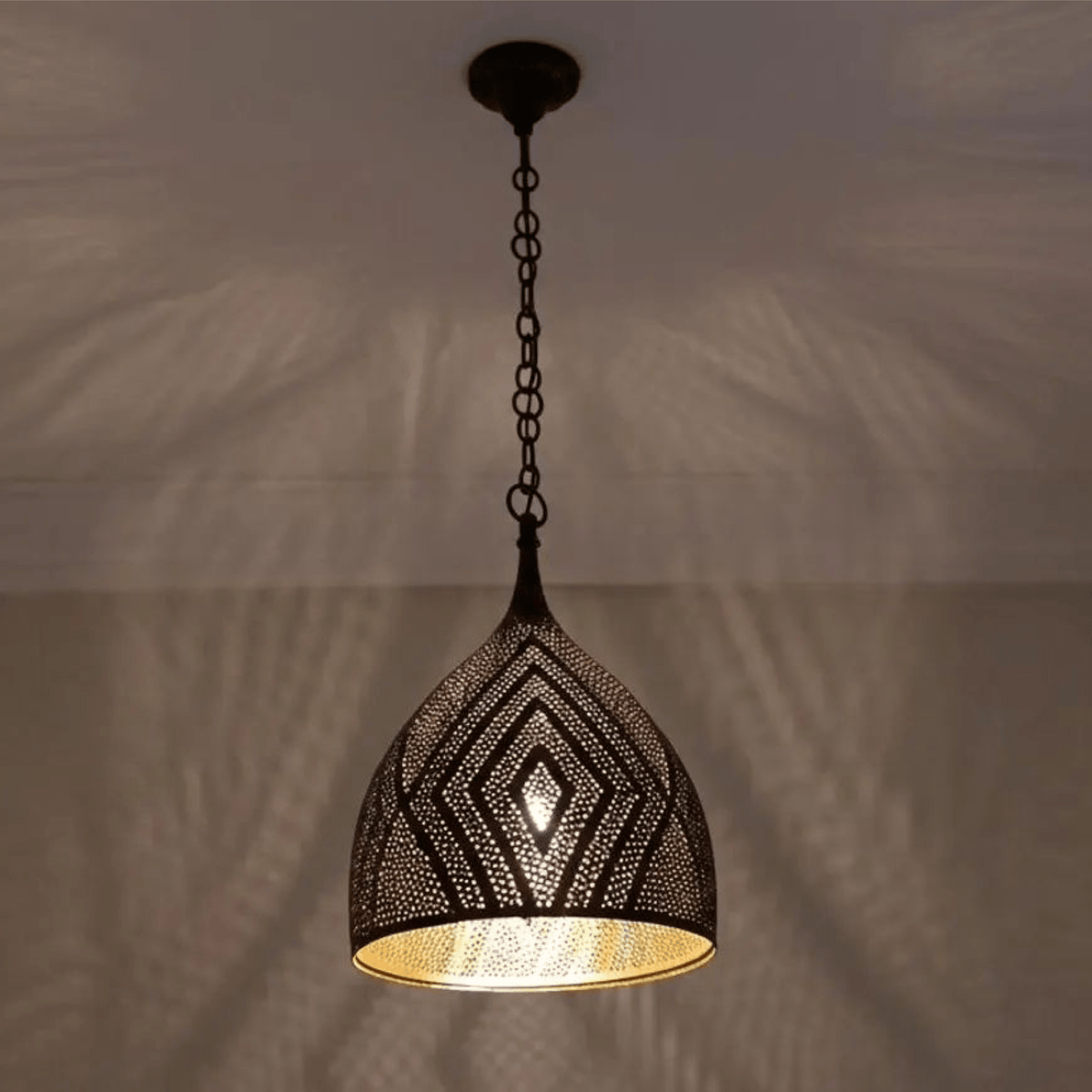 Brass Teardrop Pendant Light – Pierced Moroccan-Style Ceiling Lamp - BRASSDORIA