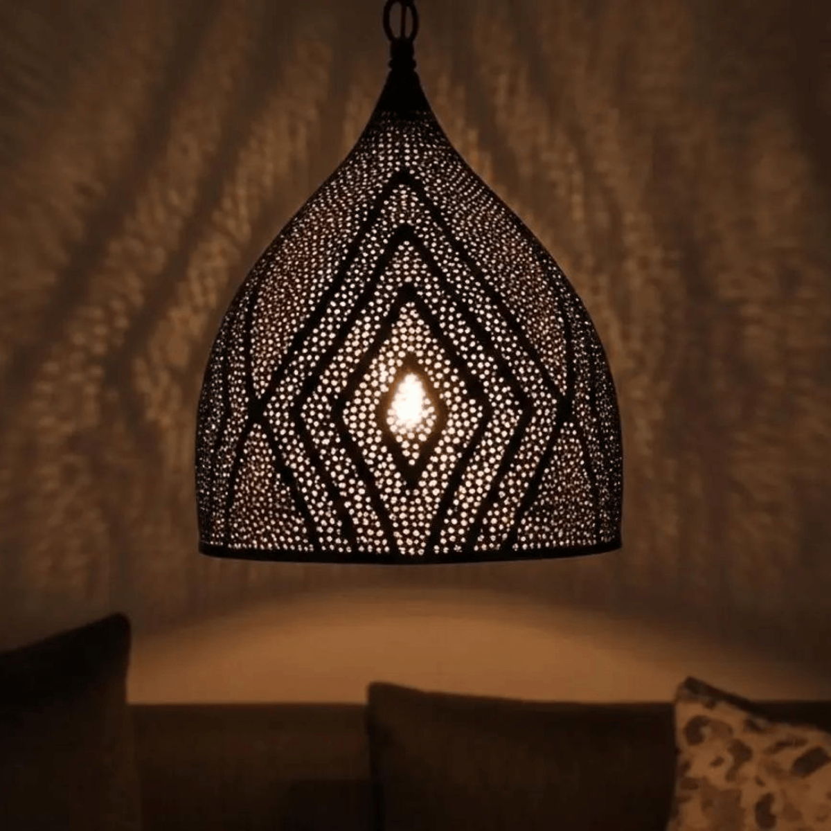 Brass Teardrop Pendant Light – Pierced Moroccan-Style Ceiling Lamp - BRASSDORIA
