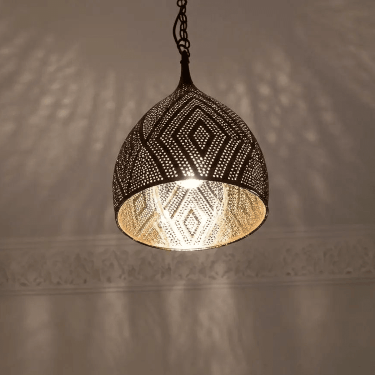 Brass Teardrop Pendant Light – Pierced Moroccan-Style Ceiling Lamp - BRASSDORIA