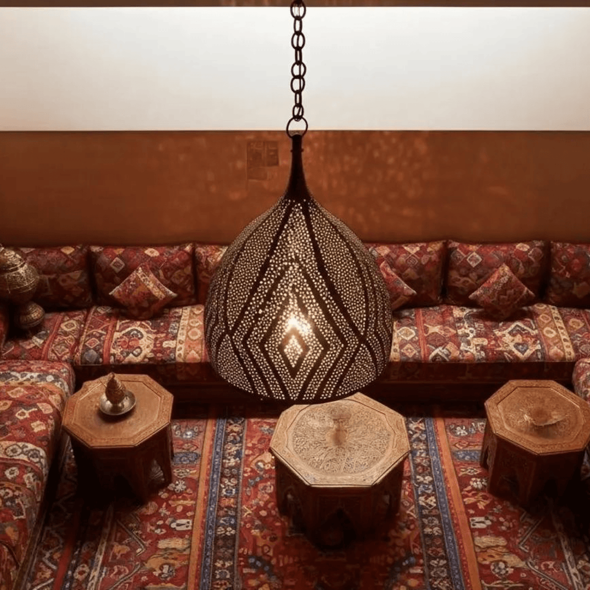 Brass Teardrop Pendant Light – Pierced Moroccan-Style Ceiling Lamp - BRASSDORIA