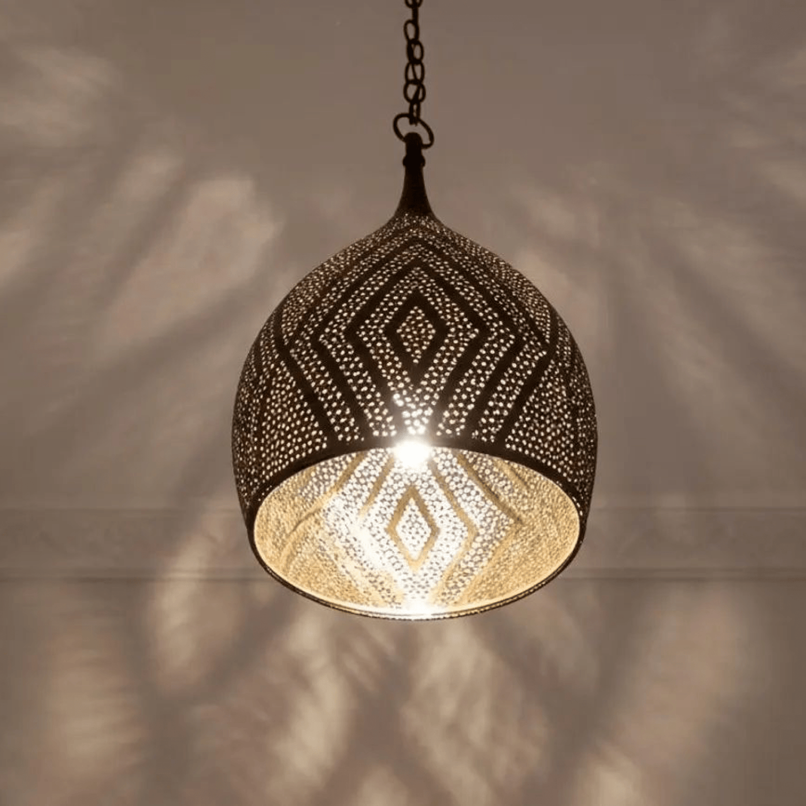 Brass Teardrop Pendant Light – Pierced Moroccan-Style Ceiling Lamp - BRASSDORIA