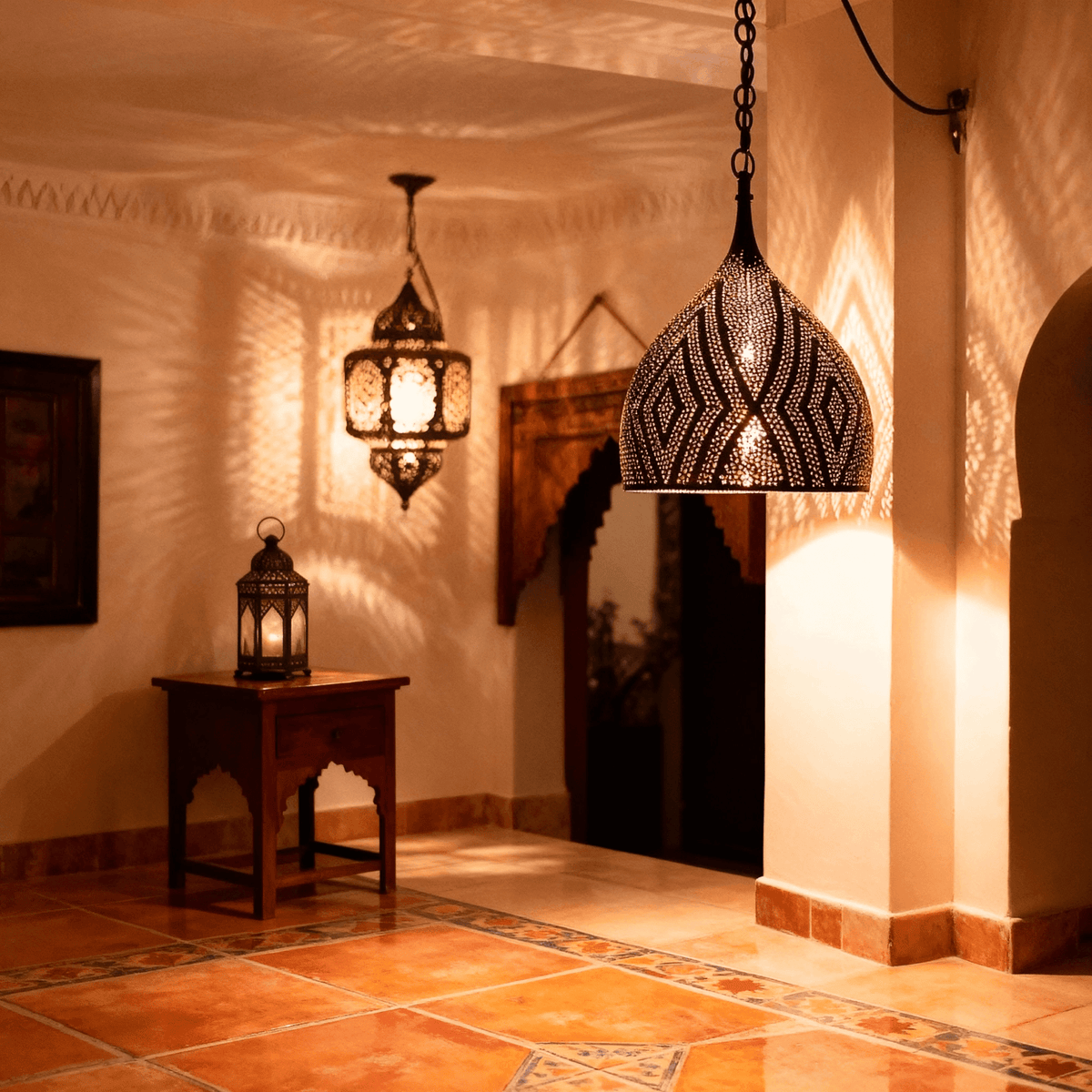 Brass Teardrop Pendant Light – Pierced Moroccan-Style Ceiling Lamp - BRASSDORIA