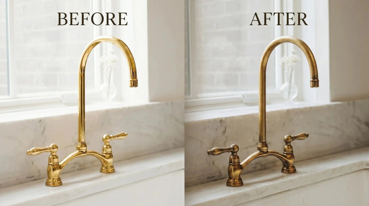 Brass V-Style Bridge Kitchen Faucet, Arched Brass Tap - BRASSDORIA