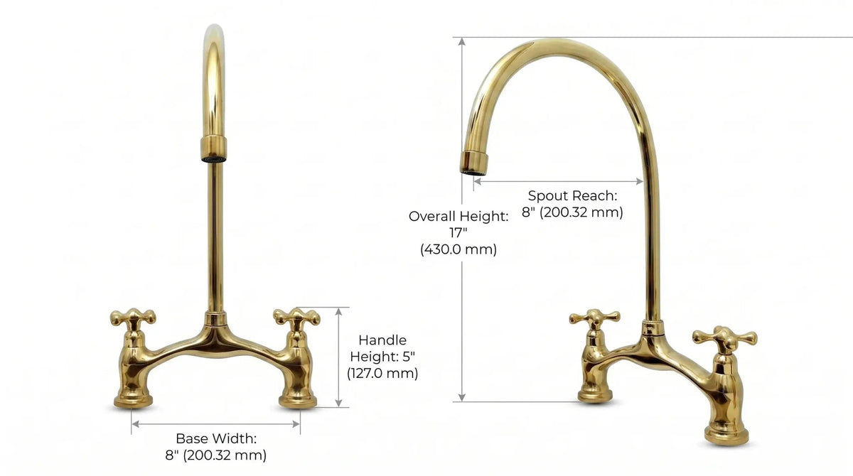 Brass V-Style Bridge Kitchen Faucet, Arched Brass Tap - BRASSDORIA