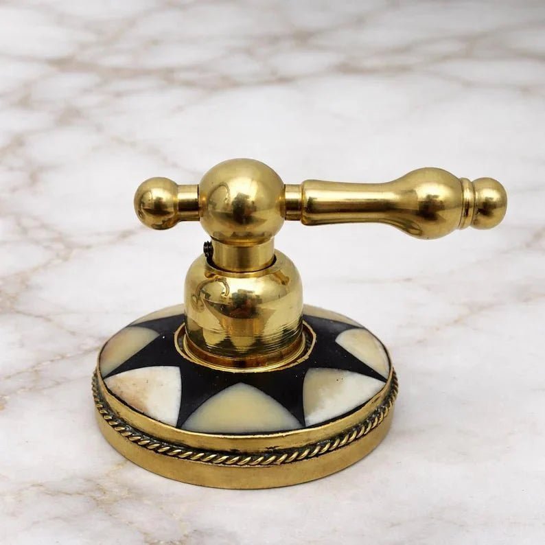 Brass & Wood Widespread 3 Holes Bathroom Faucet - Brass Bath Tap - BRASSDORIA