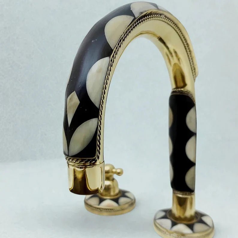Brass & Wood Widespread 3 Holes Bathroom Faucet - Brass Bath Tap - BRASSDORIA