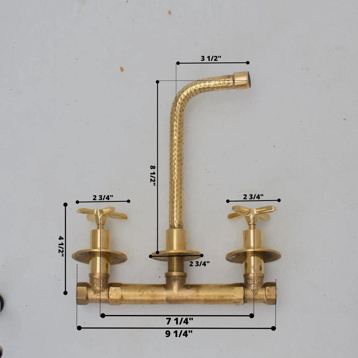 Built In Brass Bathroom Faucet- Hammered Wall Sink Faucet - BRASSDORIA