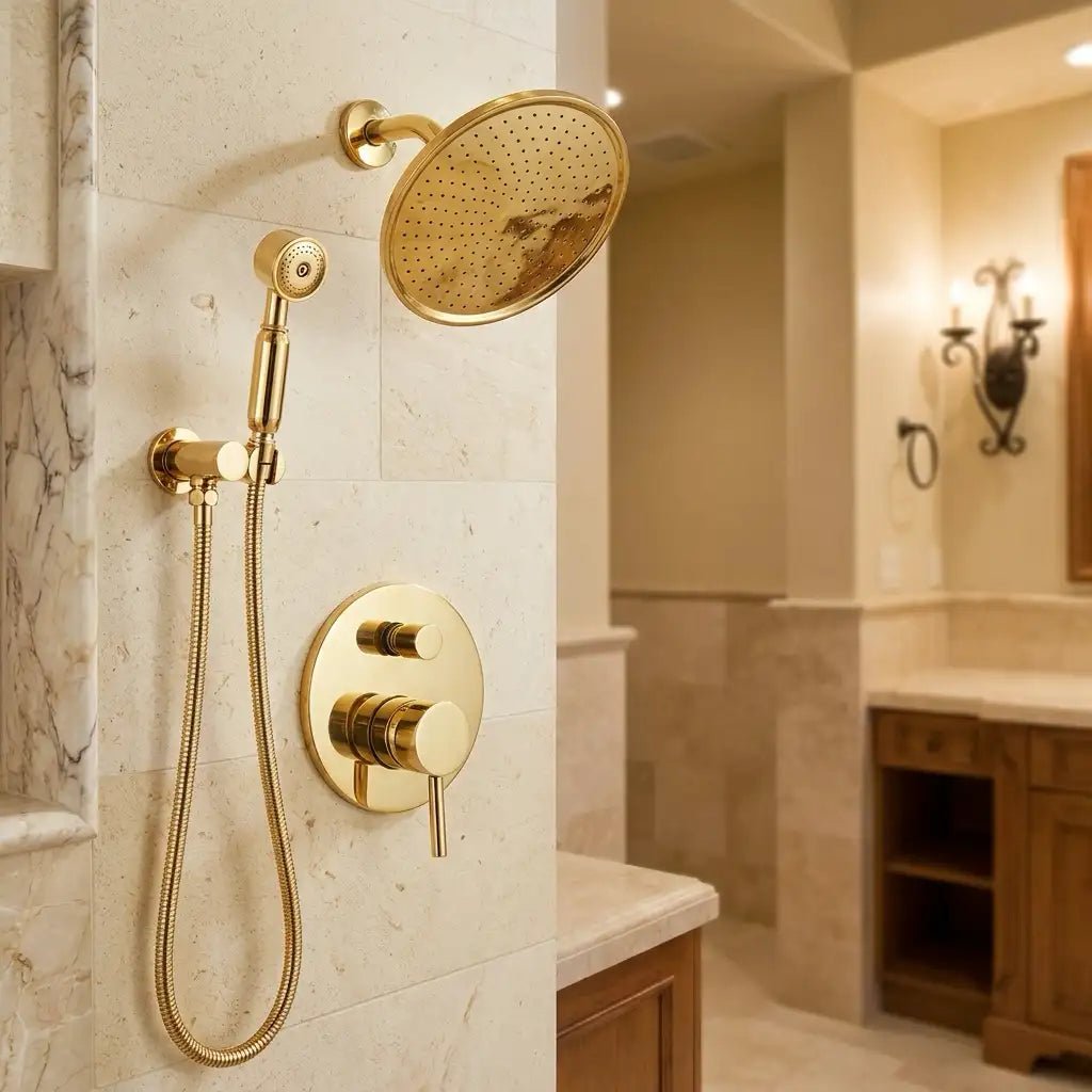 Built in Brass Shower System, Antique Brass Shower Fixtures - BRASSDORIA