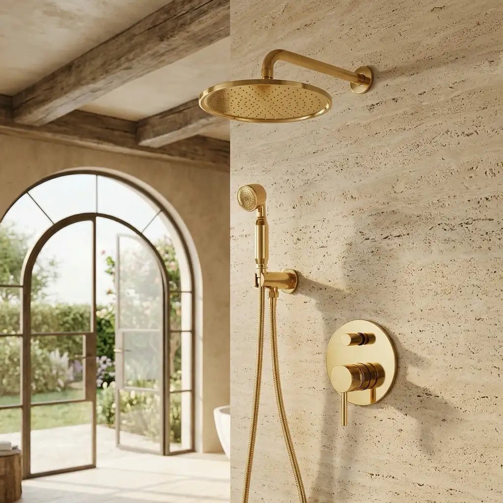 Built in Brass Shower System, Antique Brass Shower Fixtures - BRASSDORIA