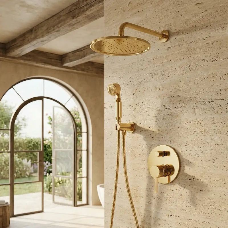 Built in Brass Shower System, Antique Brass Shower Fixtures - BRASSDORIA