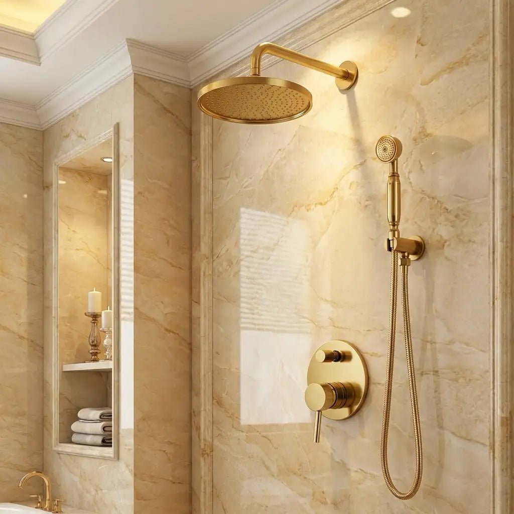 Built in Brass Shower System, Antique Brass Shower Fixtures - BRASSDORIA