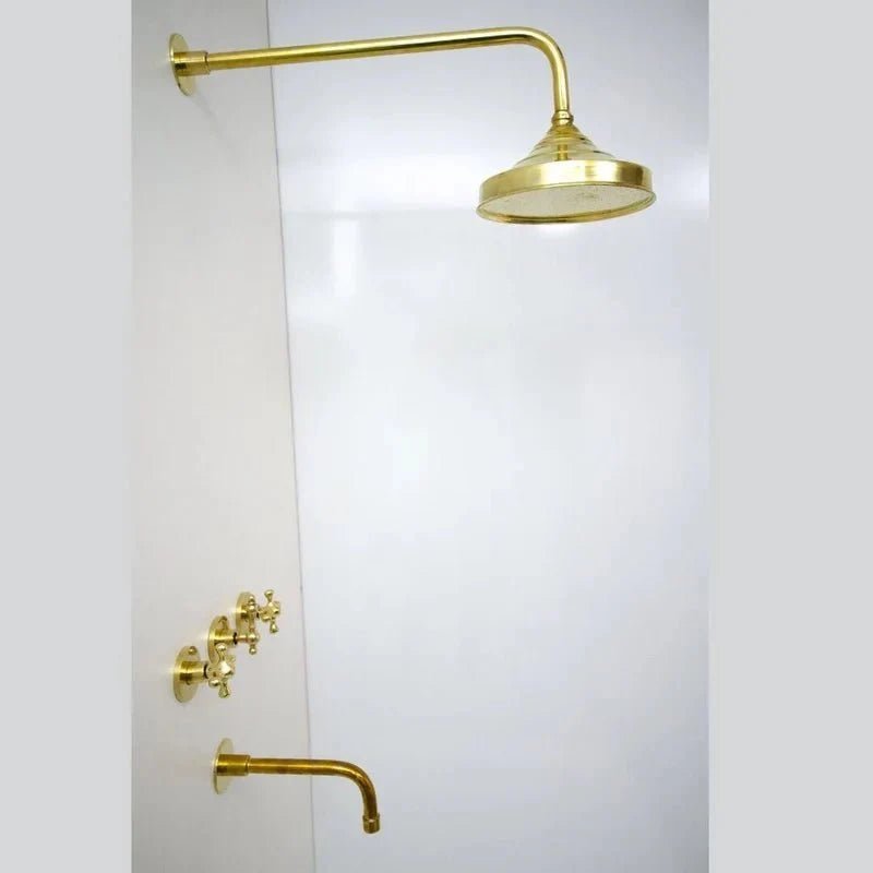 Built in Solid Brass Shower 2 outlet - Concealed Brass Shower Set with Tub filler - BRASSDORIA