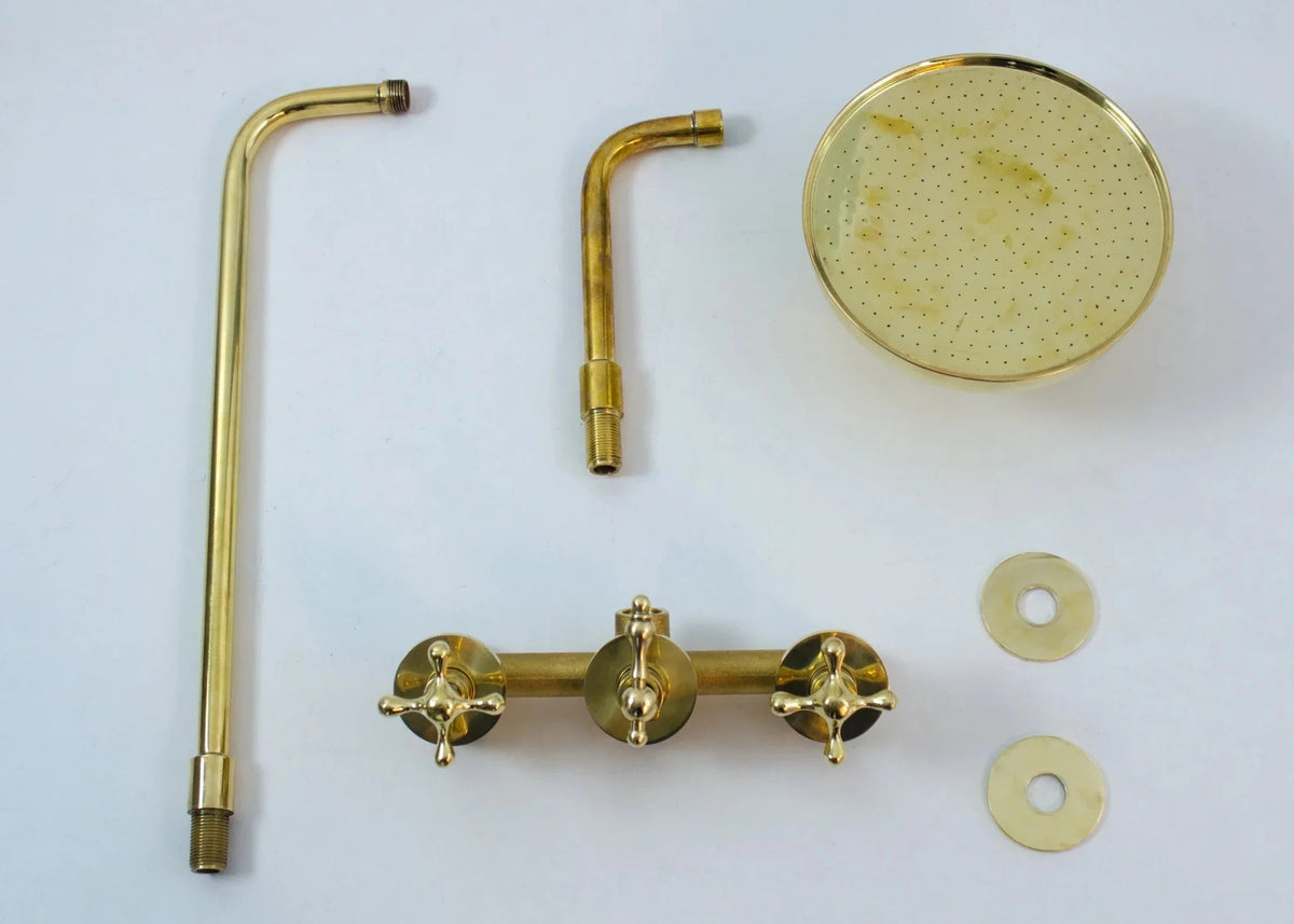 Built in Solid Brass Shower 2 outlet - Concealed Brass Shower Set with Tub filler - BRASSDORIA