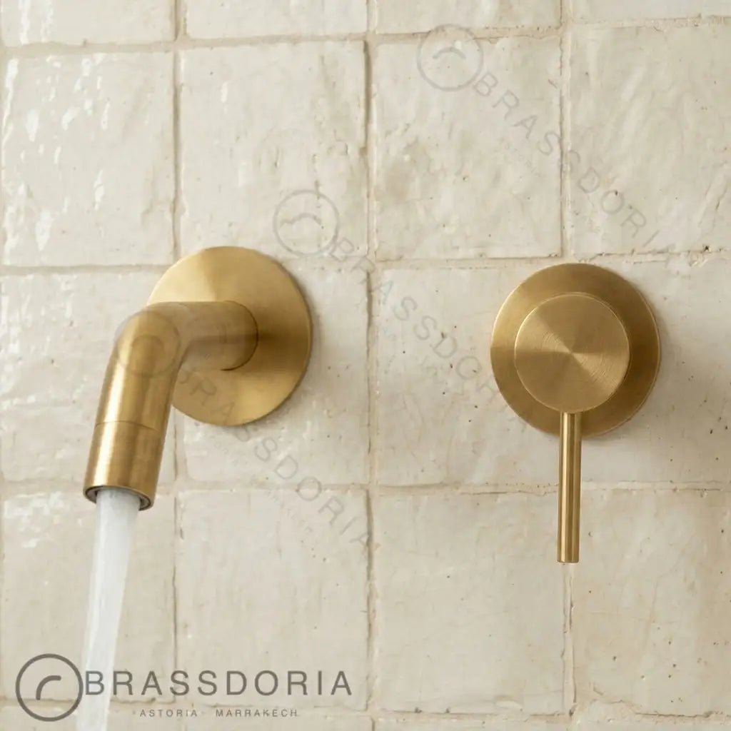 Built In Wall Mount Brass Bathroom Faucet Vanity Sink Faucet Vintage Brass Fixture - BRASSDORIA