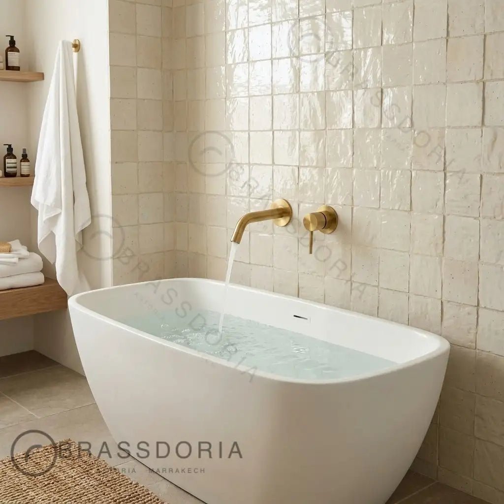Built In Wall Mount Brass Bathroom Faucet Vanity Sink Faucet Vintage Brass Fixture - BRASSDORIA