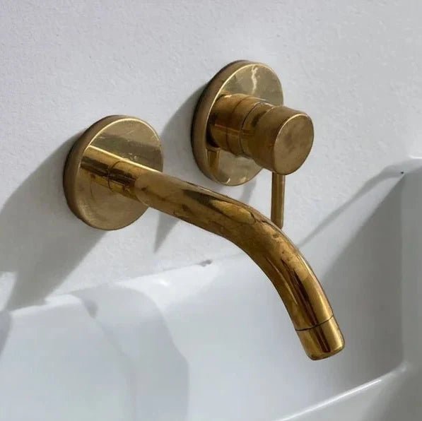Built In Wall Mount Brass Bathroom Faucet Vanity Sink Faucet Vintage Brass Fixture - BRASSDORIA