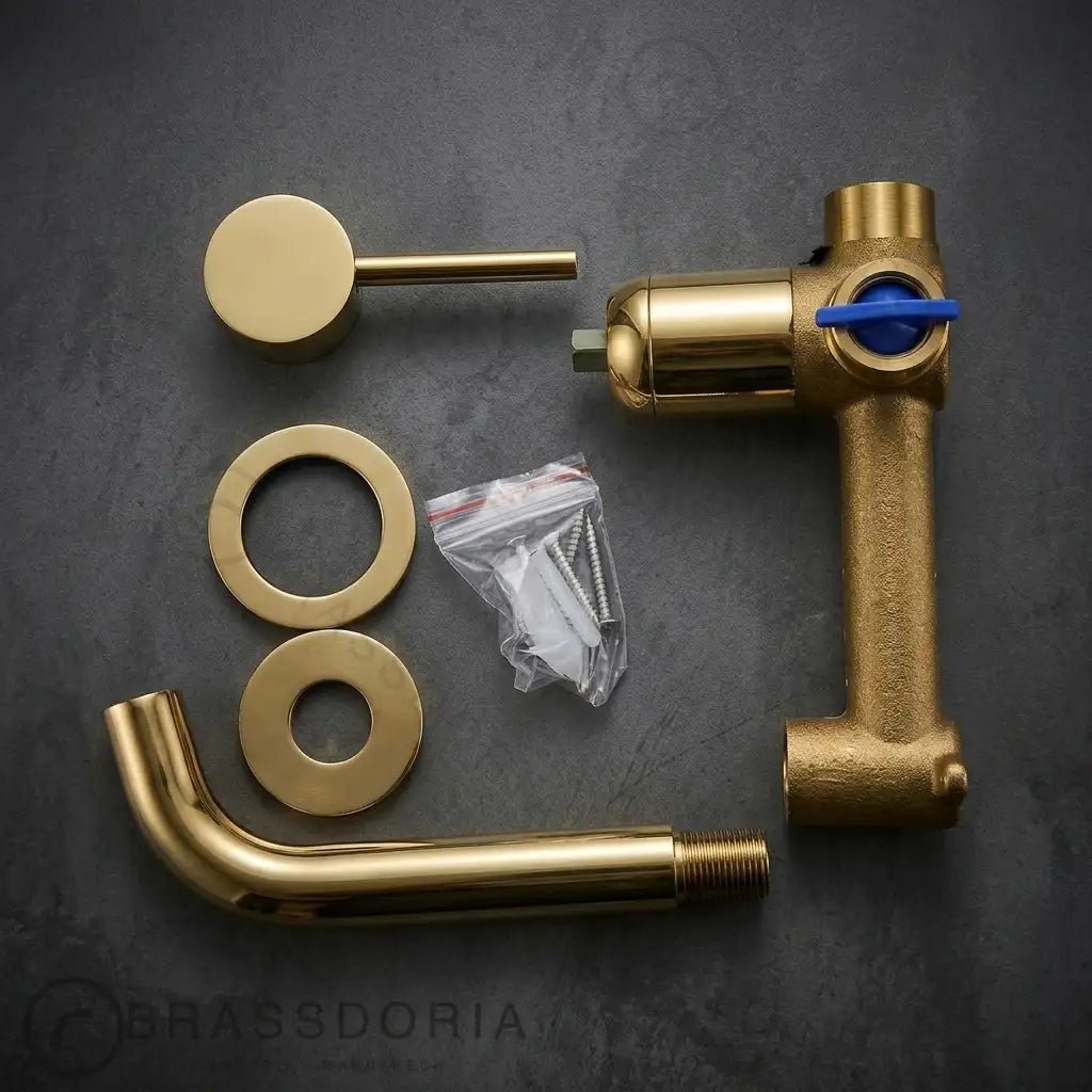 Built In Wall Mount Brass Bathroom Faucet Vanity Sink Faucet Vintage Brass Fixture - BRASSDORIA