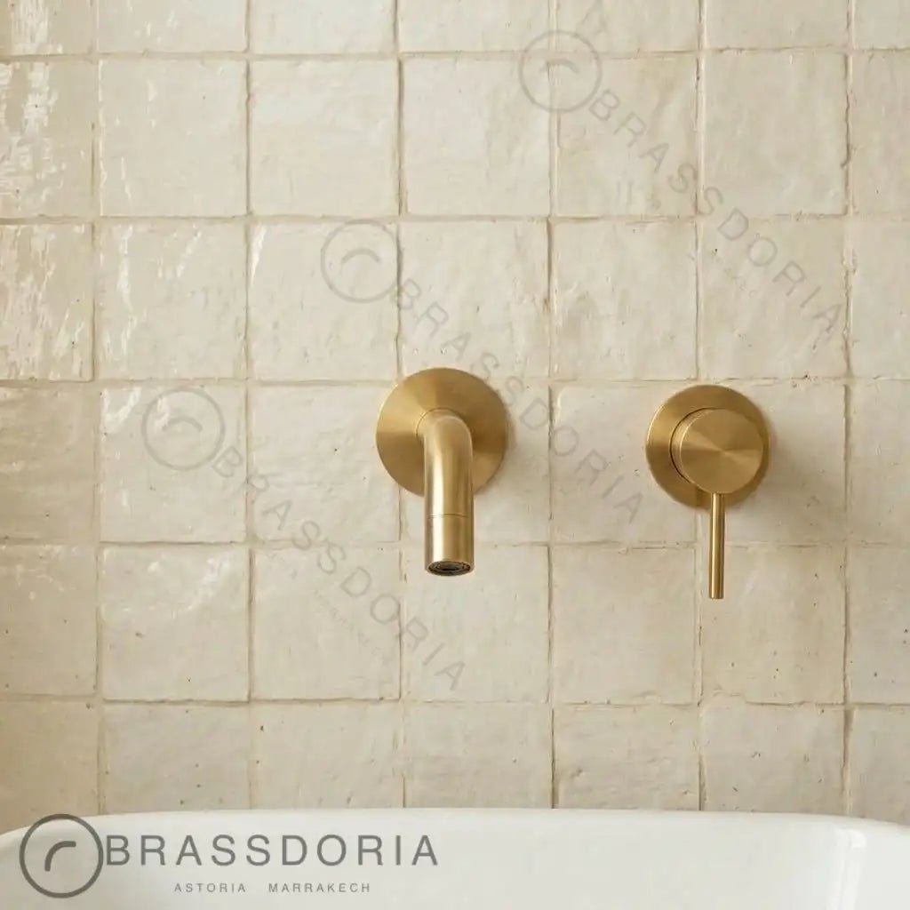 Built In Wall Mount Brass Bathroom Faucet Vanity Sink Faucet Vintage Brass Fixture - BRASSDORIA