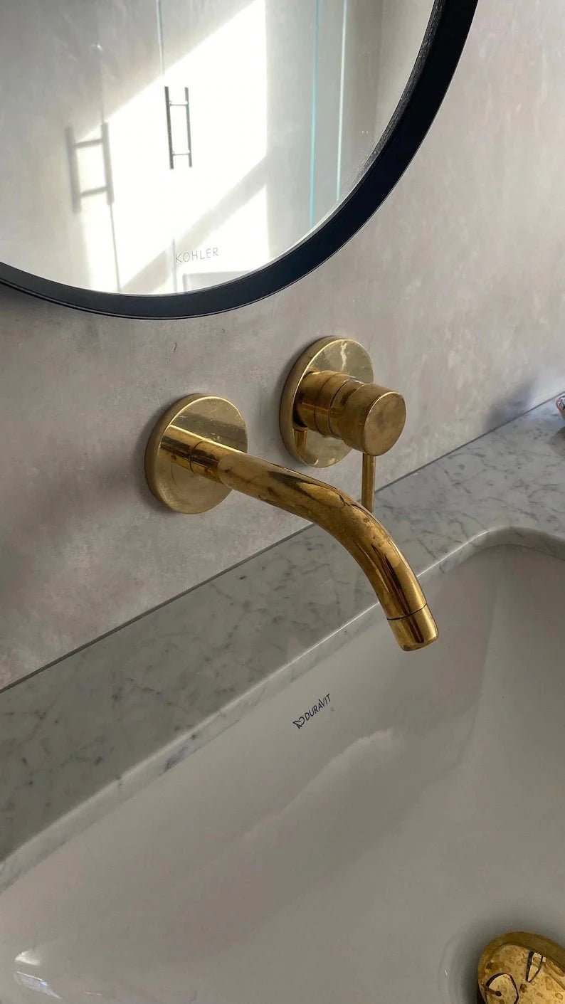 Built In Wall Mount Brass Bathroom Faucet Vanity Sink Faucet Vintage Brass Fixture - BRASSDORIA