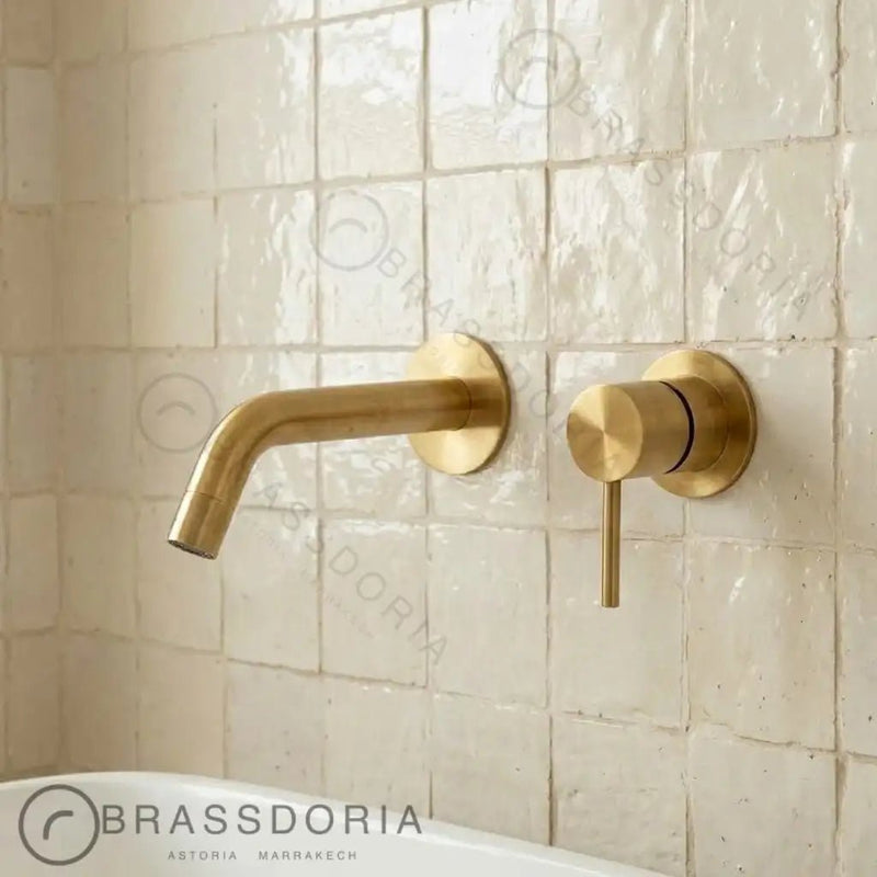 Built In Wall Mount Brass Bathroom Faucet Vanity Sink Faucet Vintage Brass Fixture - BRASSDORIA