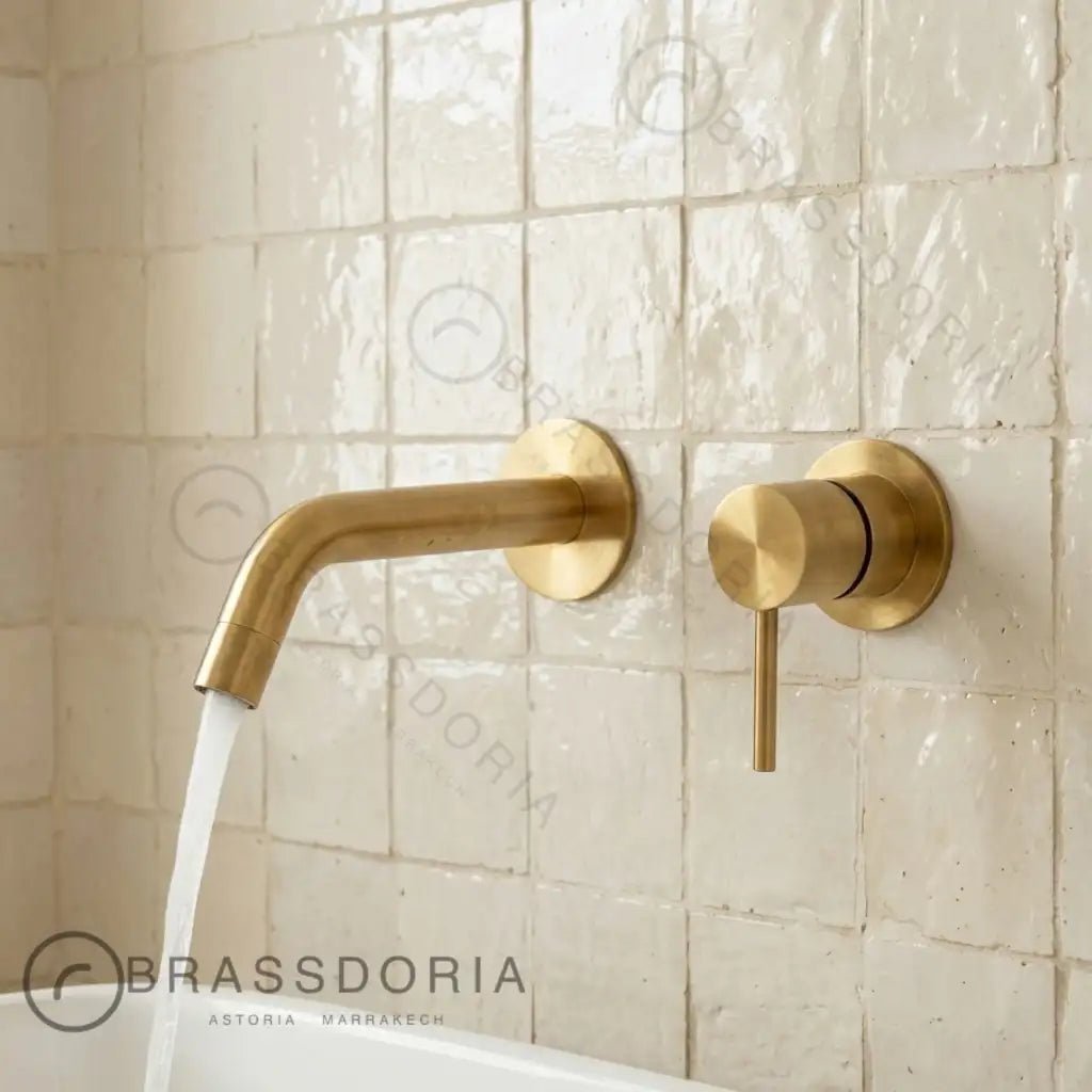 Built In Wall Mount Brass Bathroom Faucet Vanity Sink Faucet Vintage Brass Fixture - BRASSDORIA