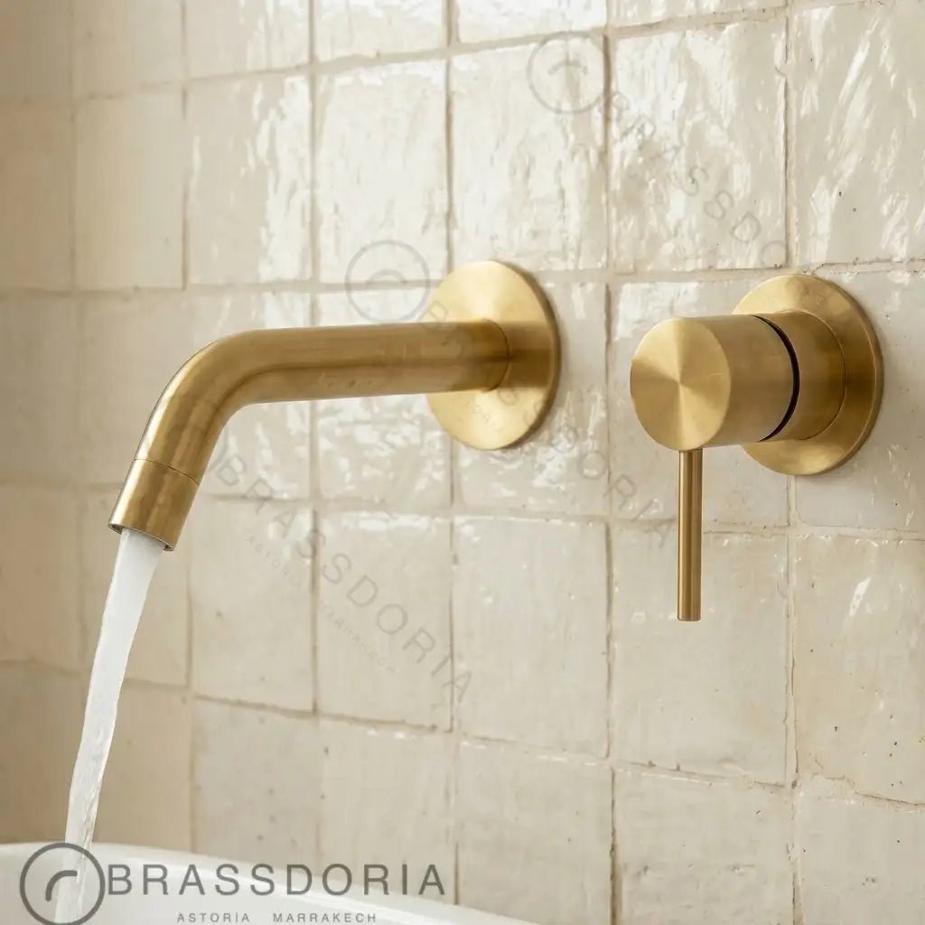 Built In Wall Mount Brass Bathroom Faucet Vanity Sink Faucet Vintage Brass Fixture - BRASSDORIA