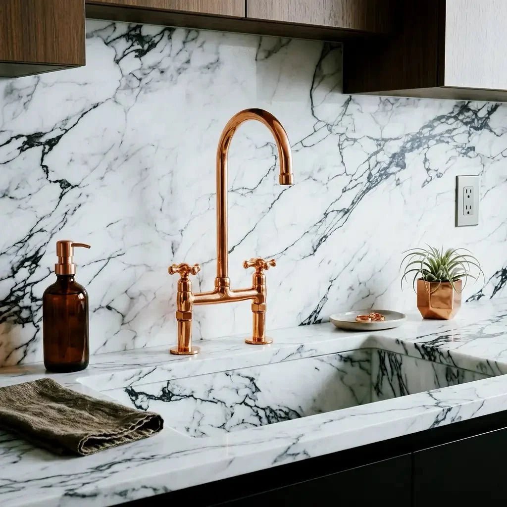 Copper Bridge Faucet, Vintage Kitchen Sink Faucet, Copper Tap - BRASSDORIA