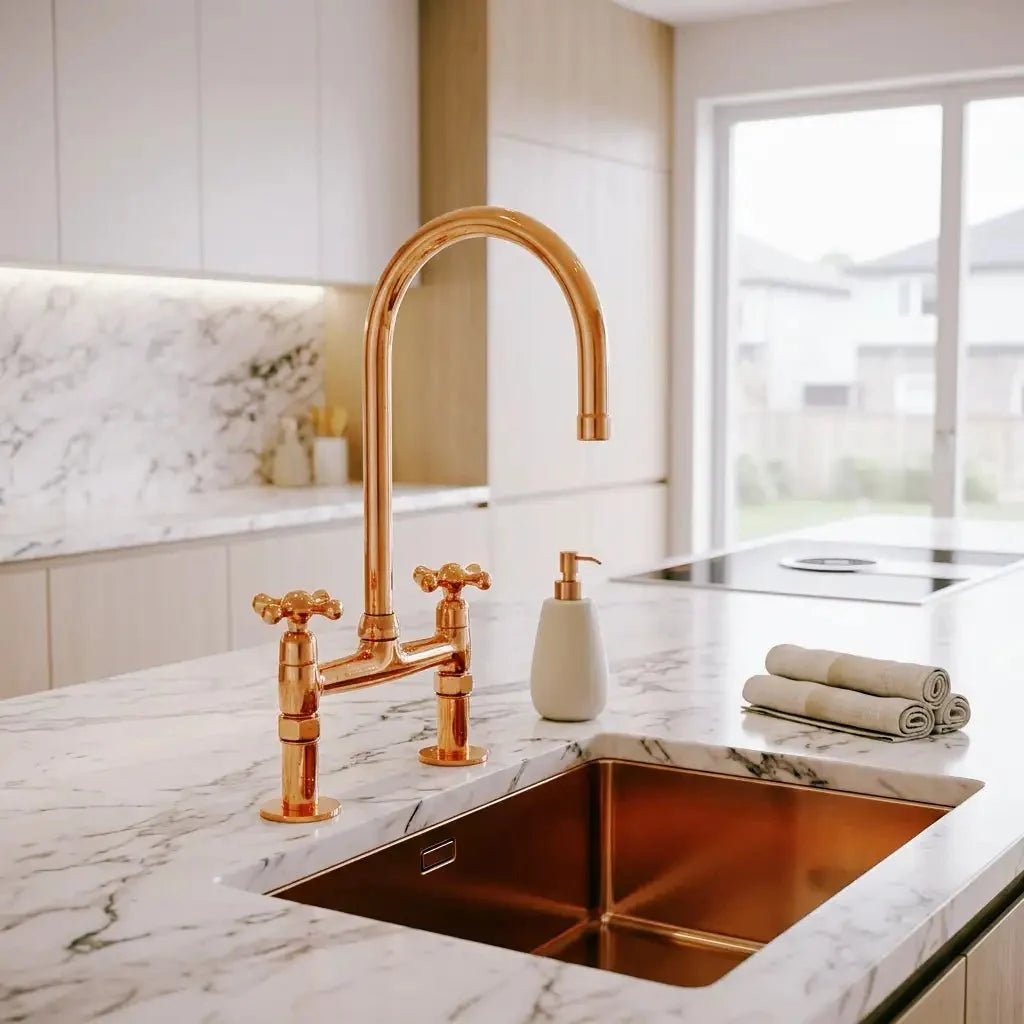 Copper Bridge Faucet, Vintage Kitchen Sink Faucet, Copper Tap - BRASSDORIA