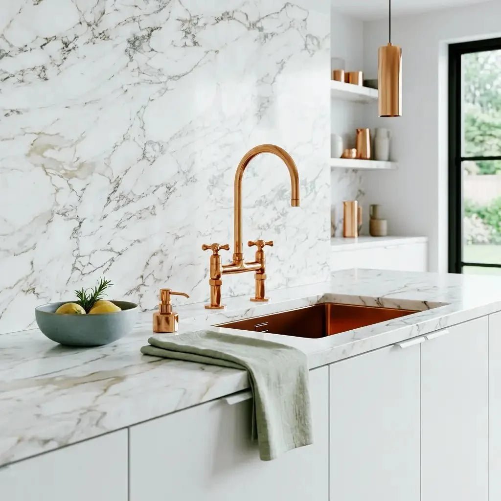 Copper Bridge Faucet, Vintage Kitchen Sink Faucet, Copper Tap - BRASSDORIA