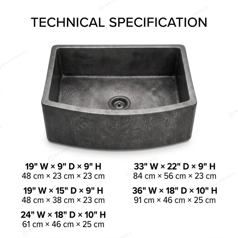Copper Farmhouse Sink – Rounded Front Single Well – Daxa - BRASSDORIA